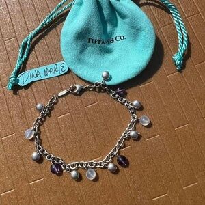 Tiffany & Co. Amethyst Chalcedony Gemstone Fascination Beaded Bracelet 7.75in